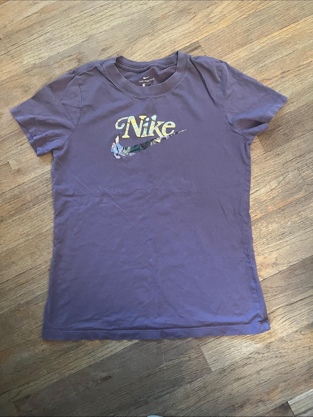 Nike Women's Purple Floral Logo Short Sleeve Tee